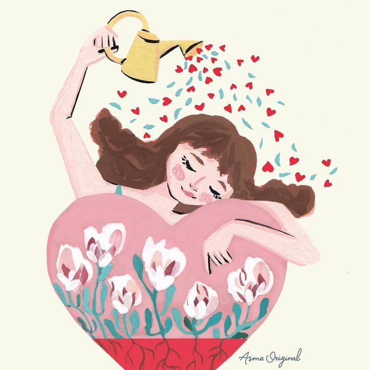 10-powerful-self-care-ideas-for-women-that-actually-work Illustration of a woman gently watering herself with love, symbolizing self care ideas for woman with flowers blooming from a heart shape — concept art for self care ideas for woman.